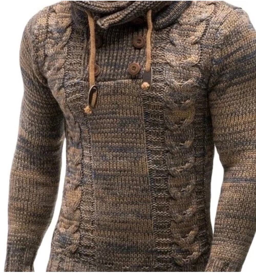 Coofandy Mens Double Breasted Hooded Sweater Knit Pullover Hoodie Brown Size XL